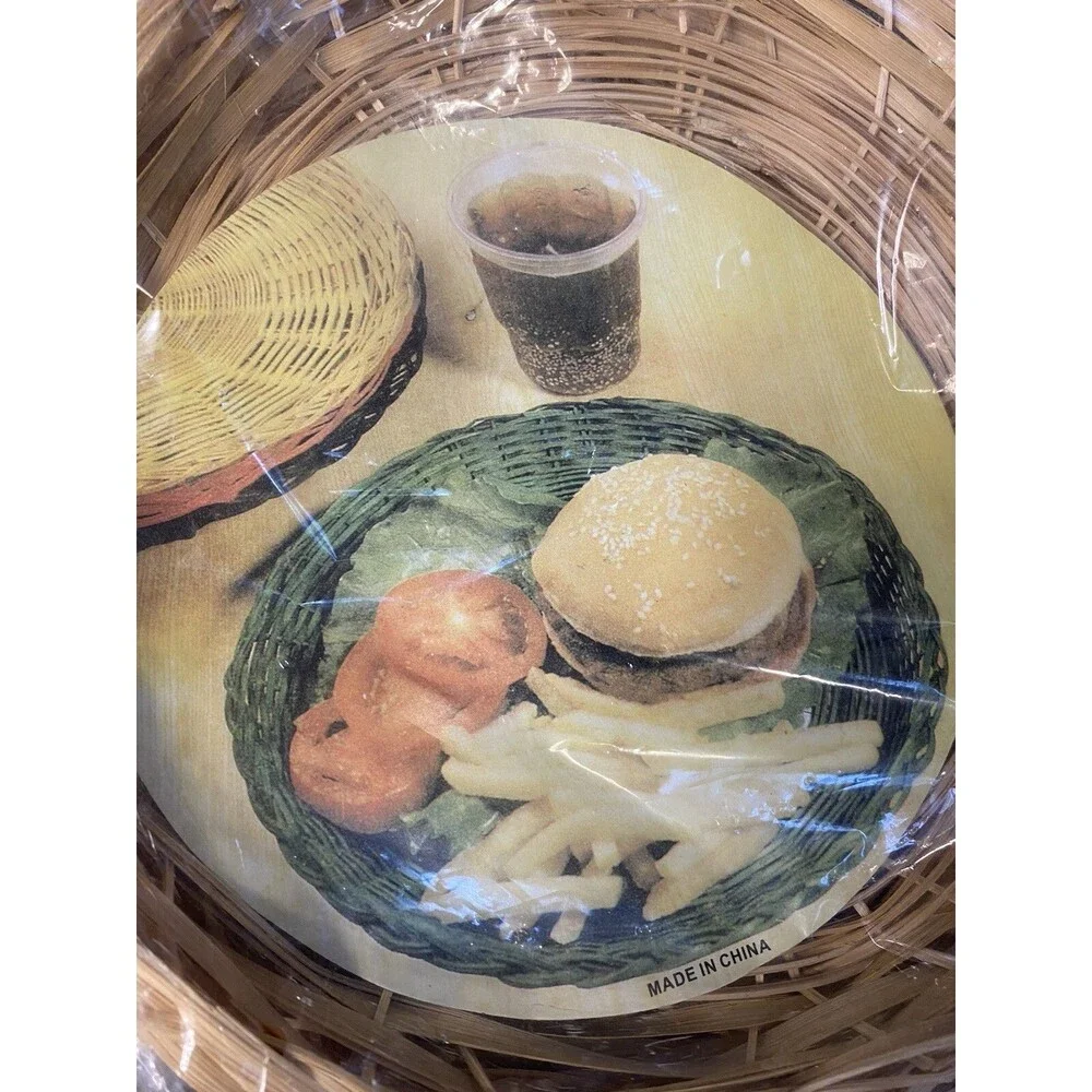 Vintage Lot of Wicker Bamboo Basket Platter & 8 Wall Plates Boho Farmhouse Lot